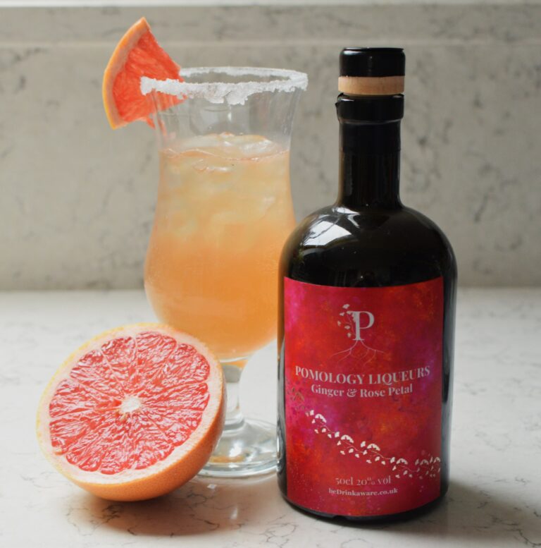 Ginger Paloma cocktail made with Pomology Ginger & Rose Petal Liqueur