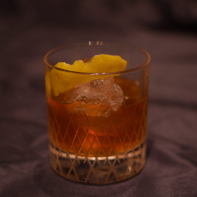 Old fashioned cocktail made with Pomology Ginger & Rose Petal Liqueur